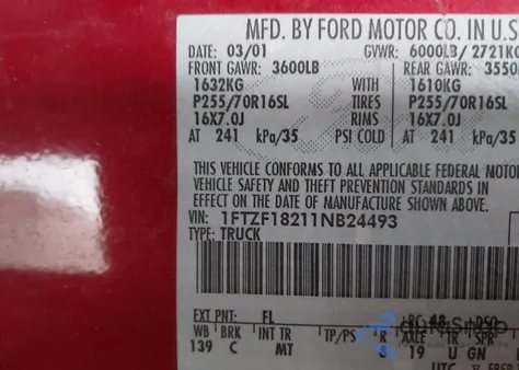 2001 Ford F-150 Xl/Xlt z USA, uszkodzony, nr VIN 1FTZF18211NB24493